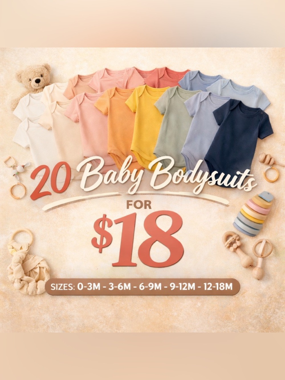 20-Pack Baby Bodysuits - Pastel Multi Colors